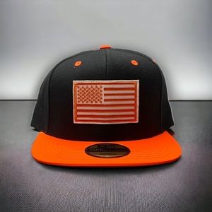 NEW American Flag USA Pride SnapBack Adjustable Hat  Flat Bill Black & Orange